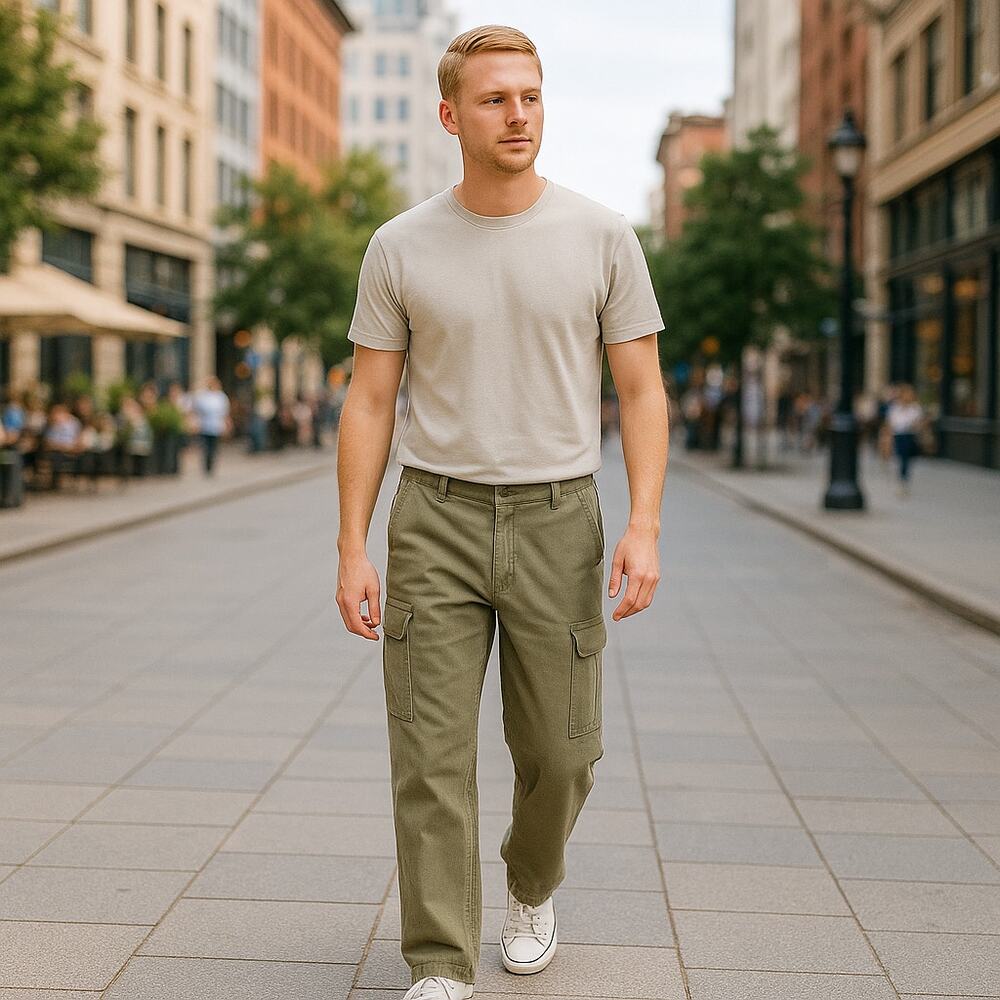 Structure Y2K Olive Cargo Pants 100% Cotton W31 L32.5 Utility Pockets